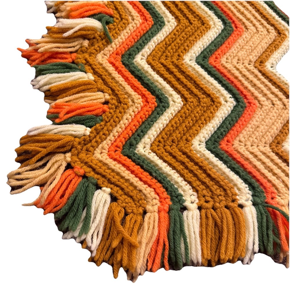 Vintage Crocheted Afghan Throw Blanket Zig Zag Chevron Granny Boho 80" x 40" - Picture 2 of 6